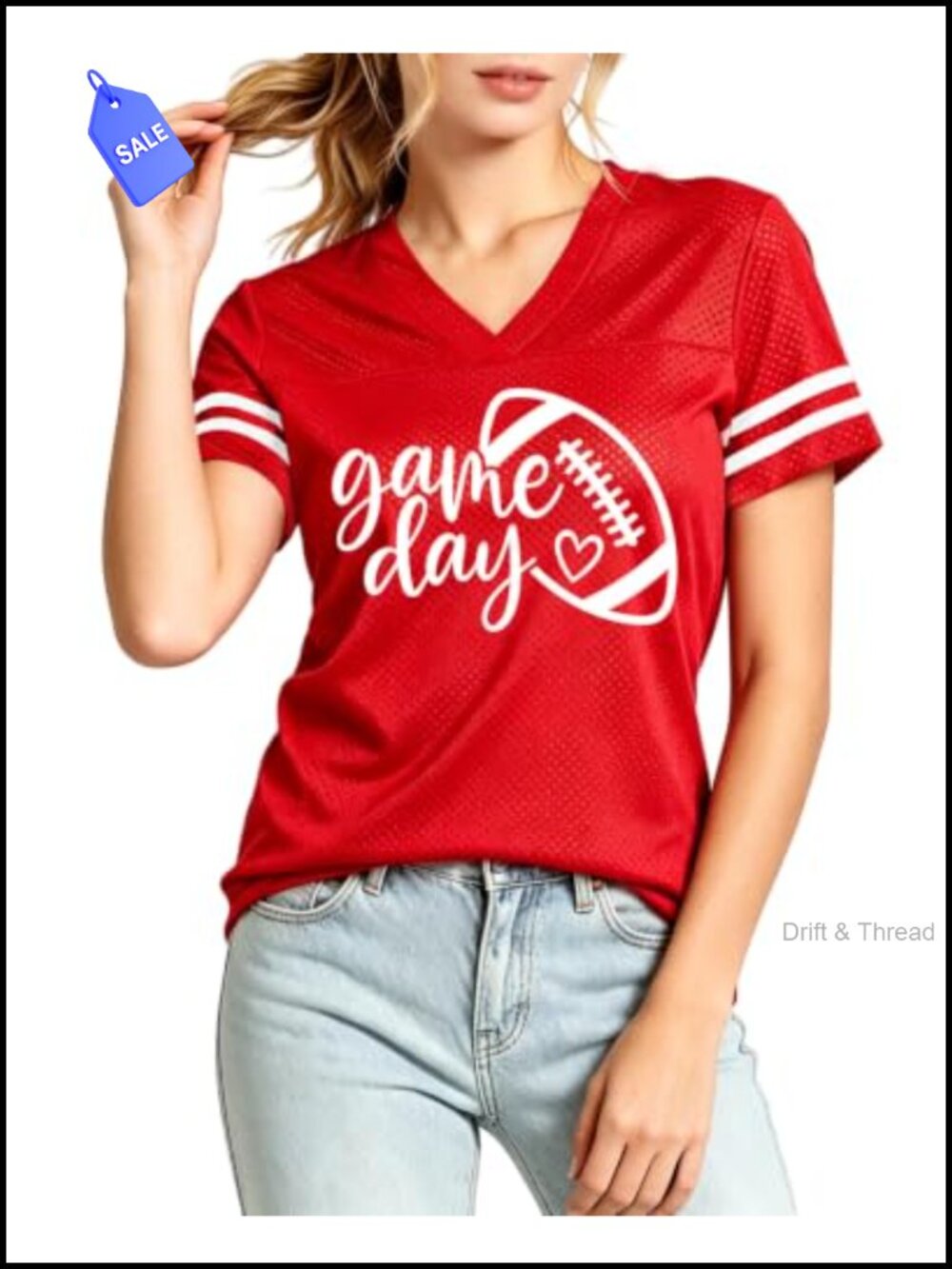 Women's Game Day Football V-Neck Jersey Graphic Tee Short Sleeve Fan T-Shirt